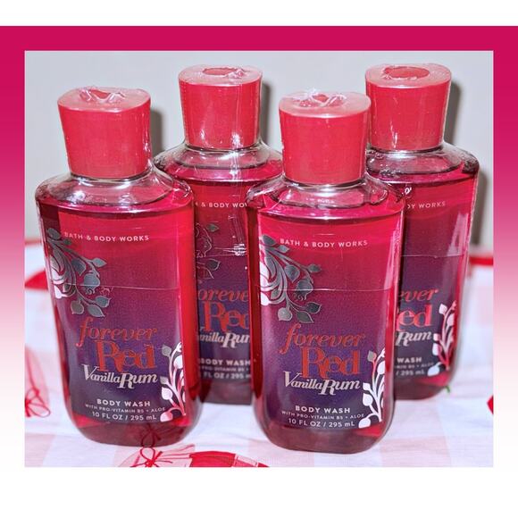 Bath & Body Works Forever Red Vanilla Rum 10oz Shower Gel Body Wash Aloe B5 x4 - Picture 2 of 4